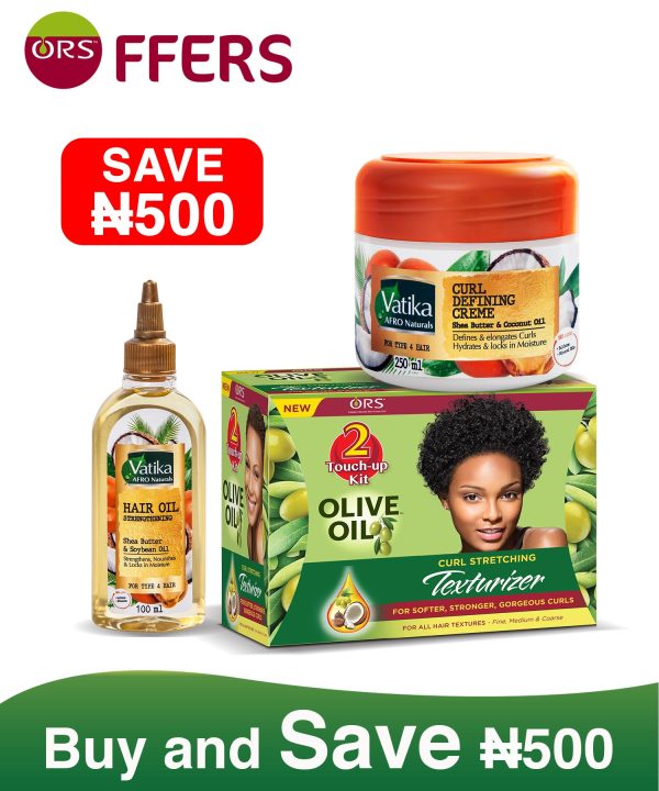 ORS Olive Oil Texturizer , Vatika Afro Naturals Curl Defining creme and hair oil